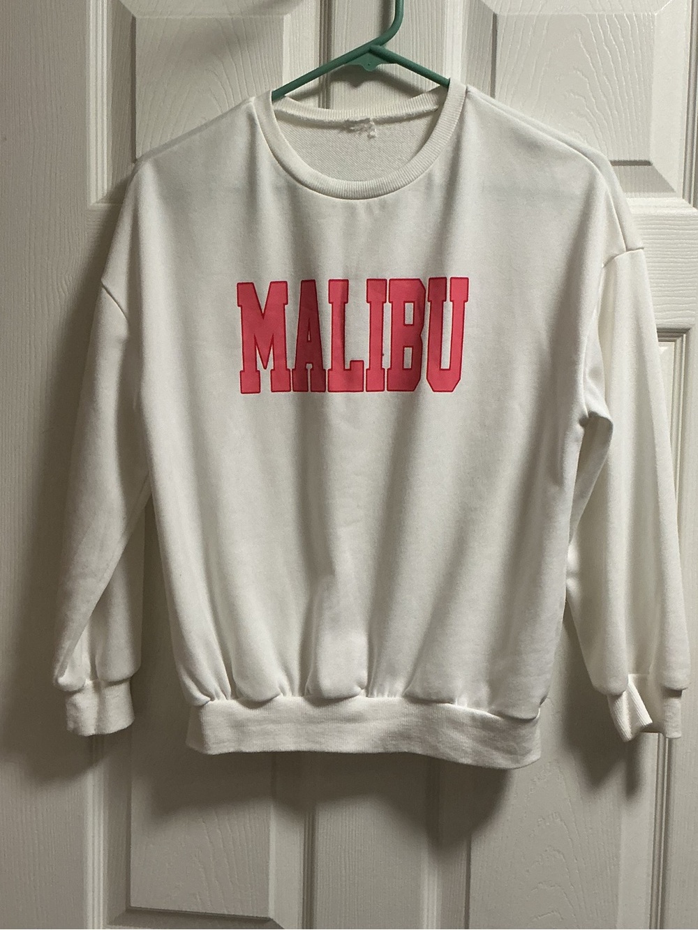 White MALIBU Crewneck Sweatshirt with Pink Logo